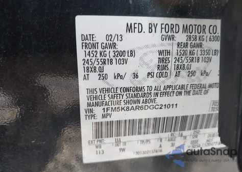 2013 Ford Police Interceptor from USA, damaged, VIN 1FM5K8AR6DGC21011